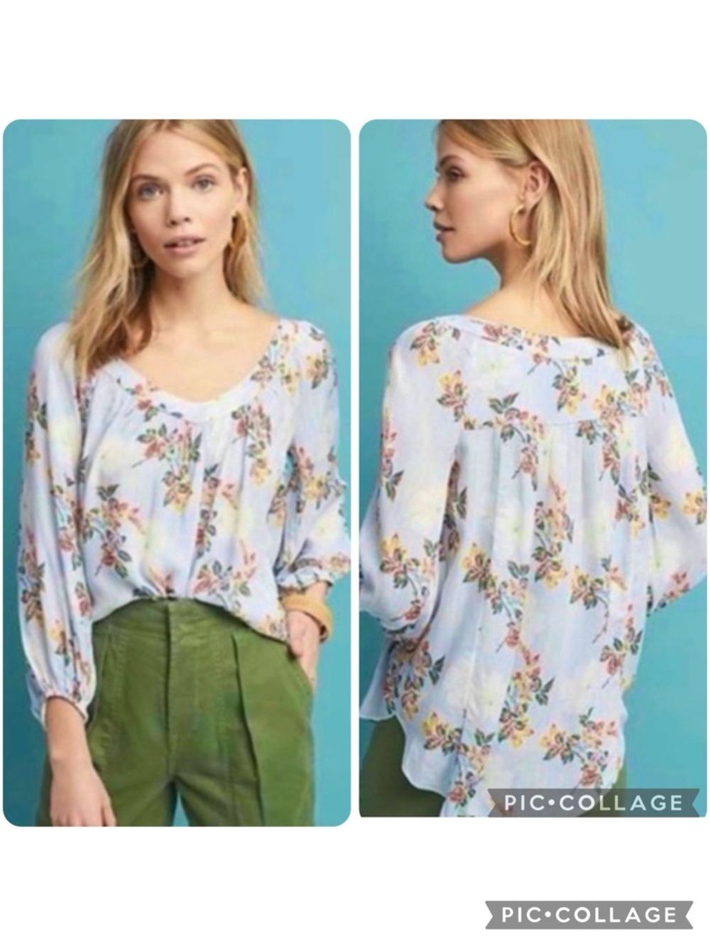 Maeve Anthropologie Boswell Top Blue Striped Floral Hi Low 2 Cottagecore